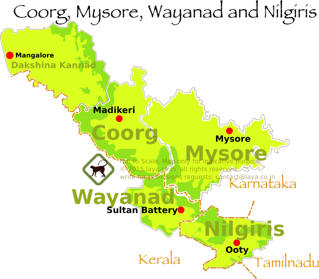 Coorg Mysore Wayanad and Nilgiris Map