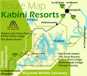 Location and route map for Resorts in Kabini